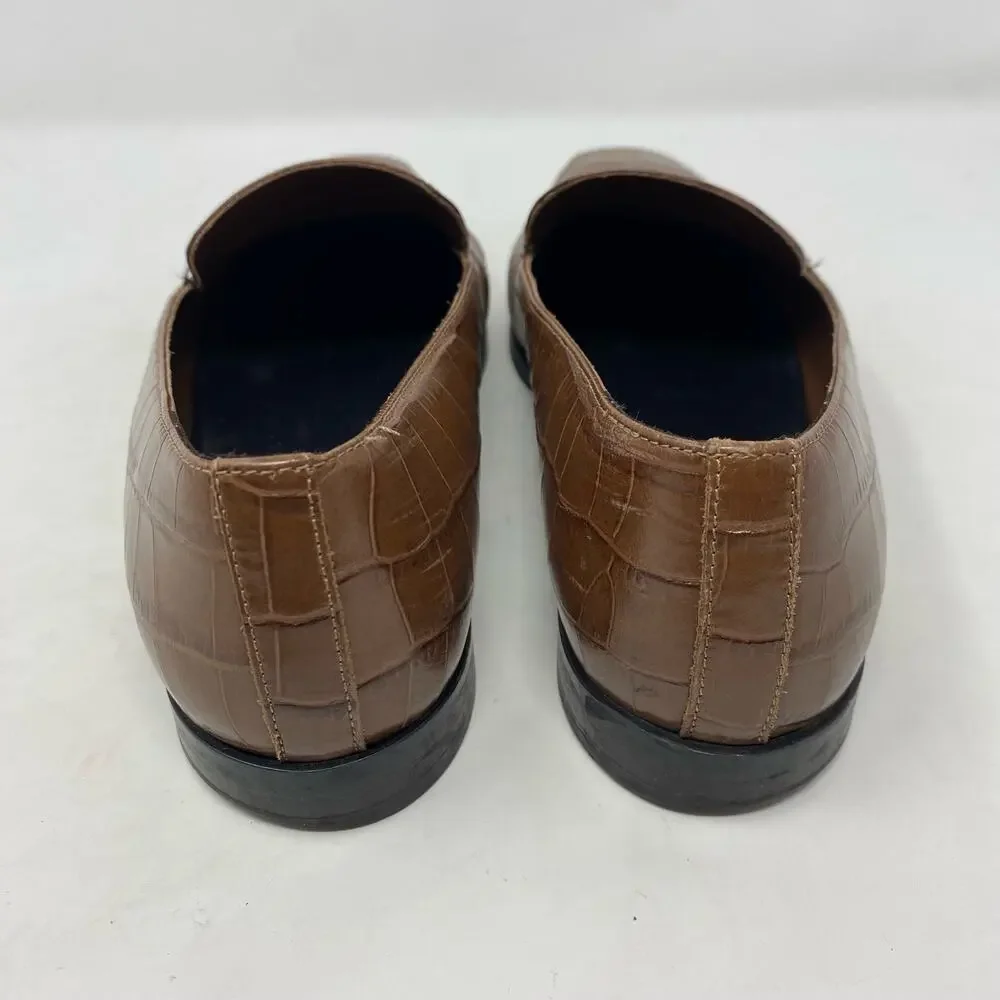 Everlane Brown Crocodile Embossed Leather Loafers Womens Size 7.5